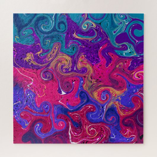 Blaue, Aquamarine, Lila Wirbel Fluid Art Marmor wi Puzzle (Horizontal)