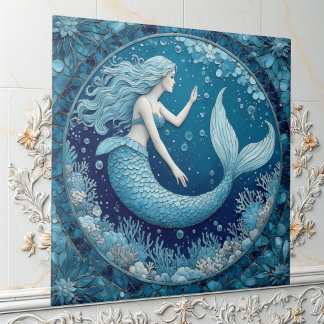 Blaue Aquamarine Meerjungfrau Ozean Blase Mosaik S Fliese