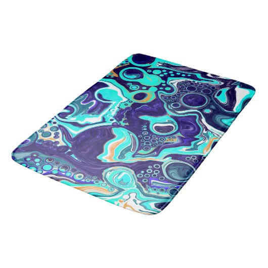 Blaue Aquamarine Ozeane Wirbel Marmorflüssiges Kun Badematte (Schrägansicht)