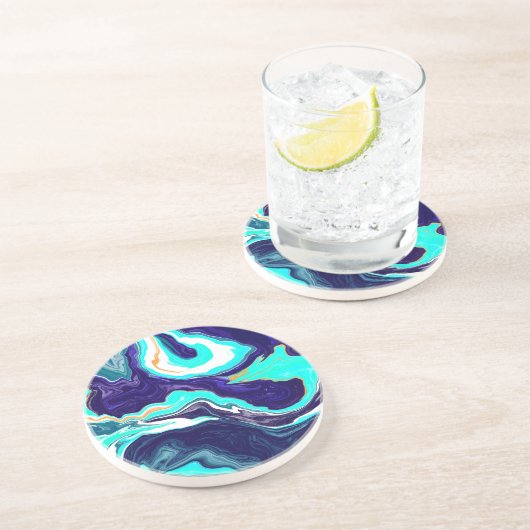 Blaue Aquamarine Ozeane Wirbel Marmorflüssiges Kun Getränkeuntersetzer (Seite)