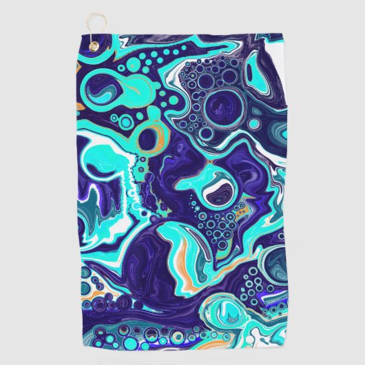 Blaue Aquamarine Ozeane Wirbel Marmorflüssiges Kun Golfhandtuch (Vorderseite)