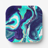 Blaue Aquamarine Ozeane Wirbel Marmorflüssiges Kun Pappteller (Vorderseite)