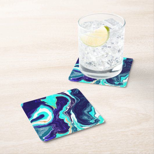 Blaue Aquamarine Ozeane Wirbel Marmorflüssiges Kun Rechteckiger Pappuntersetzer (Vor Ort)