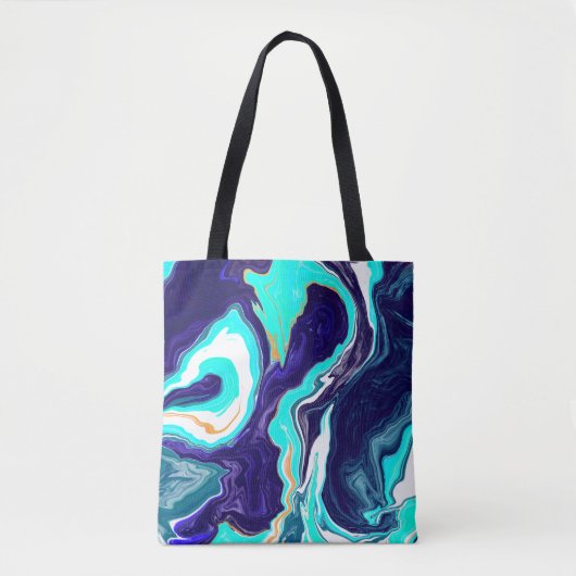 Blaue Aquamarine Ozeane Wirbel Marmorflüssiges Kun Tasche (Vorderseite)