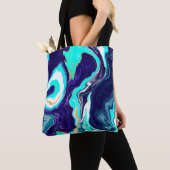 Blaue Aquamarine Ozeane Wirbel Marmorflüssiges Kun Tasche (Von Nahem)