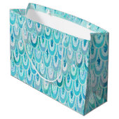 Blaue Aquamarine Shiny-Meerjungenskala Große Geschenktüte (Rückseite Schrägansicht)
