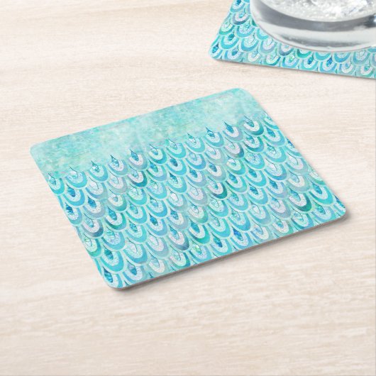 Blaue Aquamarine Shiny-Meerjungenskala Rechteckiger Pappuntersetzer (angewinkelt)