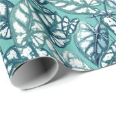 Blaue Aquamarine tropische Blätter Geschenkpapier (Rolleneckpunkt)