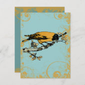 Blaue Aquamarine und goldgelbe Vintage Vogelart Postkarte (Vorne/Hinten)