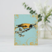 Blaue Aquamarine und goldgelbe Vintage Vogelart Postkarte (Stehend Vorderseite)