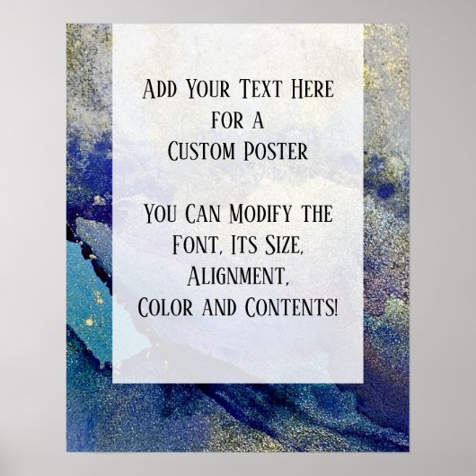 Blaue, Aquamarine und goldmarmorierte Alkoholtink  Poster (Vorne)