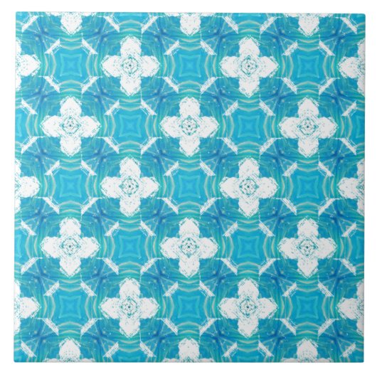 Blaue, Aquamarine und weiße Blume Fliese (Vorderseite)