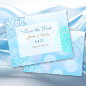 Blaue, Aquamarine und weiße Mandala Save the Date Einladung