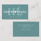 Blaue Aquamarine Vintage Monogramme Haarstriche Visitenkarte (Vorne/Hinten)