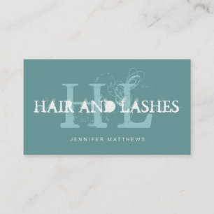 Blaue Aquamarine Vintage Monogramme Haarstriche Visitenkarte