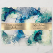 Blaue aquamarine Wasserfarben-Service-Menü-Broschü (Vorderseite)