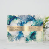 Blaue aquamarine Wasserfarben-Service-Menü-Broschü (Stehend Vorderseite)