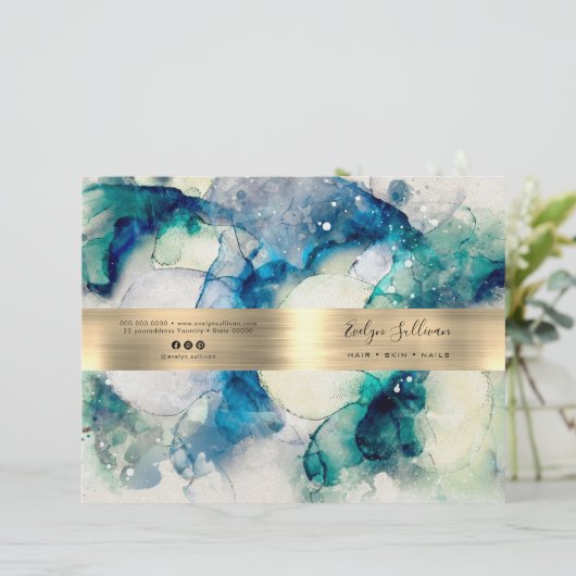 Blaue aquamarine Wasserfarben-Service-Menü-Broschü (Stehend Vorderseite)