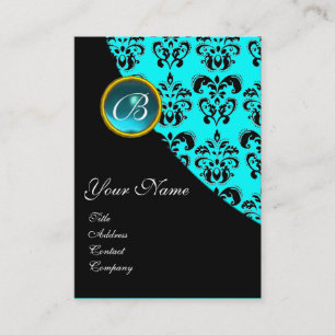 BLAUE AQUAMARINFARBENE DAMAST-MONOGRAMM, türkisfar Visitenkarte