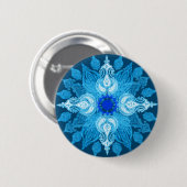 Blaue Aquapaisley-Sonnenblume Button (Vorne & Hinten)
