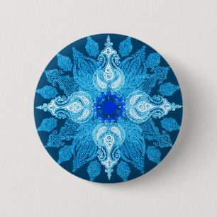 Blaue Aquapaisley-Sonnenblume Button