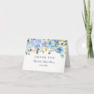 Blaue Aquarell-Babyparty-Danksagung mit Blumenmoti Dankeskarte