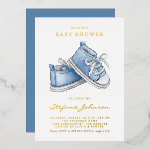 Blaue Aquarell-Babyschuhe It's a Boy Baby Shower Folieneinladung