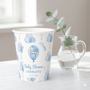Blaue Aquarell-Ballon-Blumen-Junge-Baby-Party Pappbecher