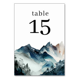 Blaue Aquarell-Berg-Tabellennummer Tischnummer