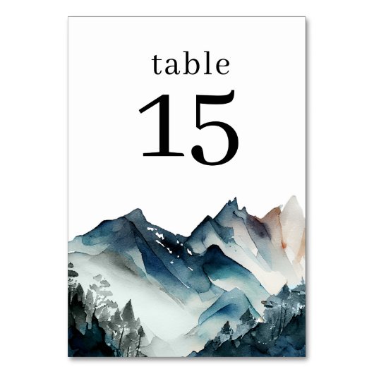 Blaue Aquarell-Berg-Tabellennummer Tischnummer (Vorderseite)
