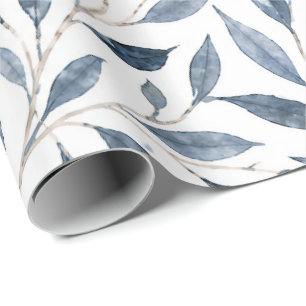 Blaue Aquarell-Blätter Botanisches Geschenkpapier