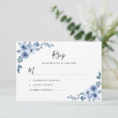 Blaue Aquarell-Blume Hochzeit-RSVP-Karte Dankeskarte (Stehend Vorderseite)