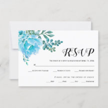 Blaue Aquarell-Blume Hochzeit-RSVP-Karte