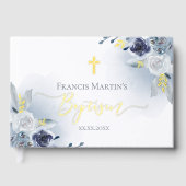 Blaue Aquarell-Blume Taufe Gästebuch (Vorderseite)