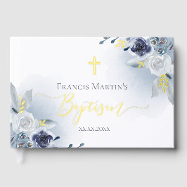 Blaue Aquarell-Blume Taufe Gästebuch