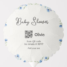 Blaue Aquarell-Blumen-Baby-Party-Scan-QR-RSVP-pa