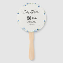 Blaue Aquarell-Blumen-Baby-Party-Scan-QR-RSVP-Pa
