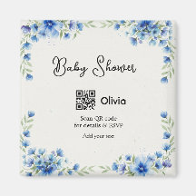 Blaue Aquarell-Blumen-Baby-Party-Scan-QR-RSVP-Pa