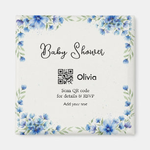 Blaue Aquarell-Blumen-Baby-Party-Scan-QR-RSVP-Pa Magnet