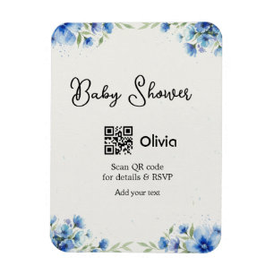 Blaue Aquarell-Blumen-Baby-Party-Scan-QR-RSVP-pa Magnet