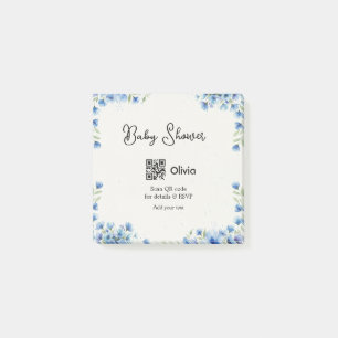 Blaue Aquarell-Blumen-Baby-Party-Scan-QR-RSVP-pa Post-it Klebezettel