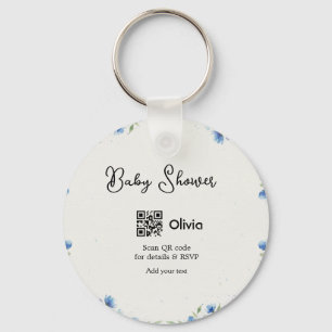 Blaue Aquarell-Blumen-Baby-Party-Scan-QR-RSVP-Pa Schlüsselanhänger