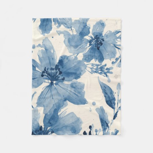 Blaue Aquarell-Blumen Botanisch Whimsical Fleecedecke (Vorderseite)