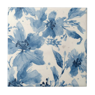 Blaue Aquarell-Blumen Botanisch Whimsical Fliese