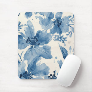 Blaue Aquarell-Blumen Botanisch Whimsical Mousepad