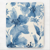 Blaue Aquarell-Blumen Botanisch Whimsical Mousepad (Vorne)