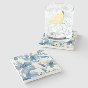 Blaue Aquarell-Blumen Botanisch Whimsical Steinuntersetzer