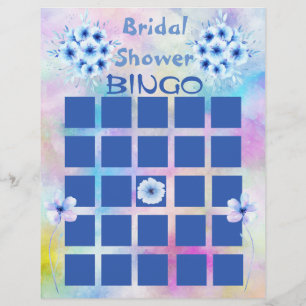 Blaue Aquarell-Blumen-Braut-Shower-Bingo Flyer