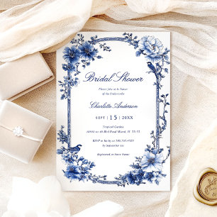 Blaue Aquarell-Blumen Brautparty  Einladung