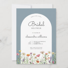 Blaue Aquarell-Blumen-Brautparty Einladung